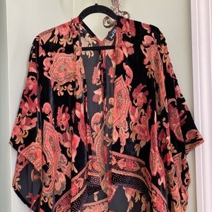 Joseph Ribkoff Sheer Shaw with Velvet Appliqué